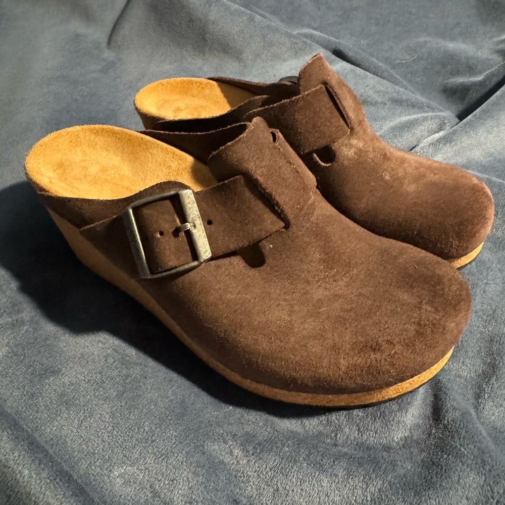 Papillio Brown Suede Women's Clogs